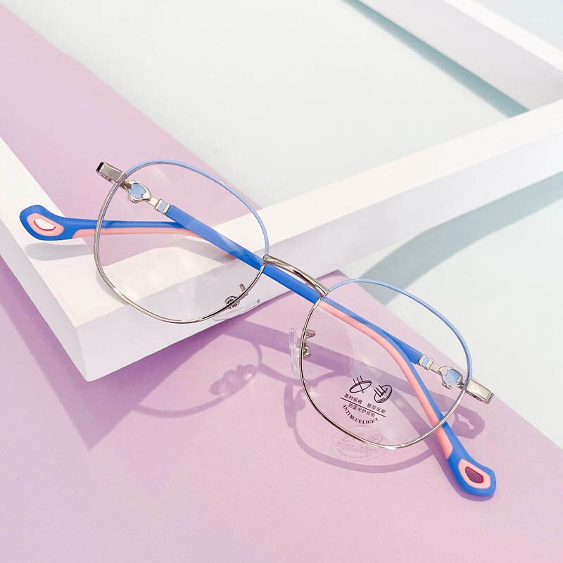 CCspace Unisex Youth Full Rim Oval Alloy Eyeglasses 56566 Full Rim CCspace C3SilverBlue
