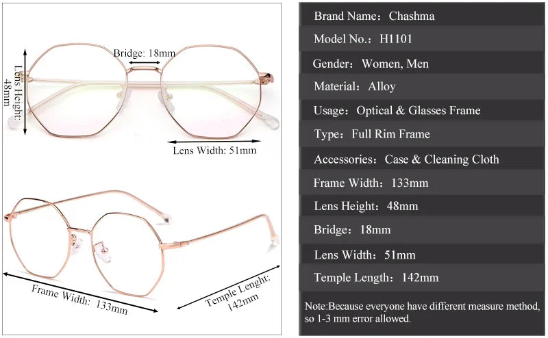 Chashma Ottica Women's Full Rim Polygon Alloy Eyeglasses 91100/01