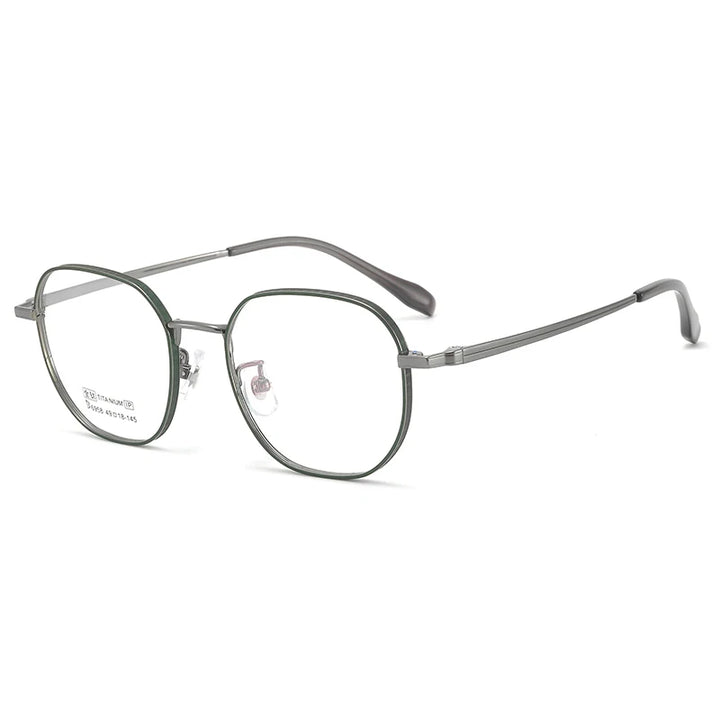 Bclear Unisex Full Rim Small Square Polygon Titanium Eyeglasses 6958 Full Rim Bclear Green Gray