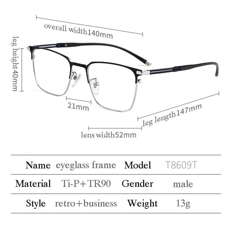 Hotochki Unisex Semi Rim Square Brow Line Titanium Eyeglasses 486097