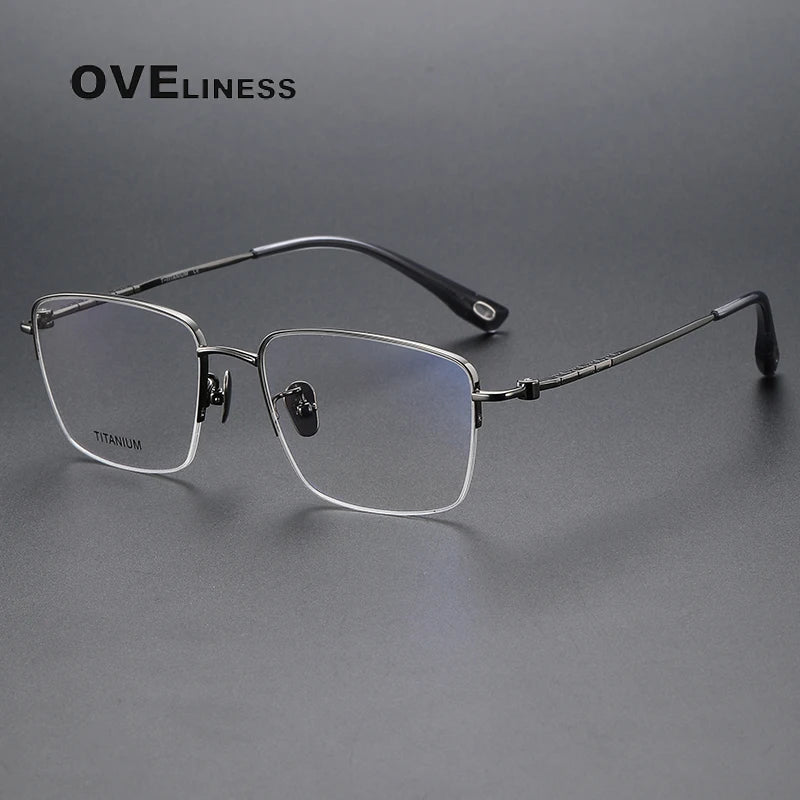 Oveliness Men's Semi Rim Square Titanium Eyeglasses 80911 Semi Rim Oveliness gun  