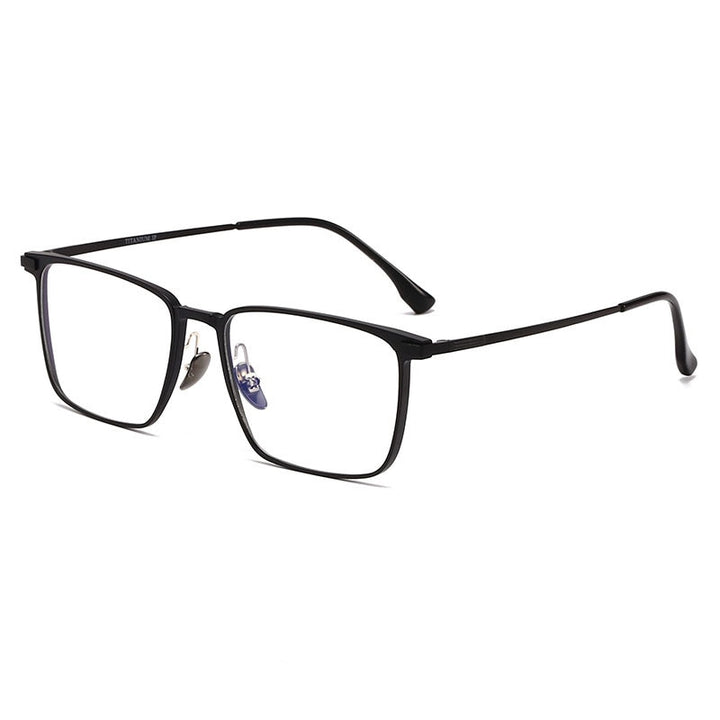Hdcrafter Unisex Full Rim Square Titanium Eyeglasses 20247 Full Rim Hdcrafter Eyeglasses Black-Black