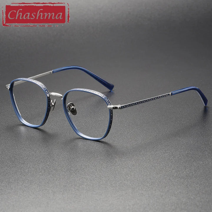Chashma Ottica Unisex Full Rim Oval Titanium Eyeglasses 3101 Full Rim Chashma Ottica Blue Silver