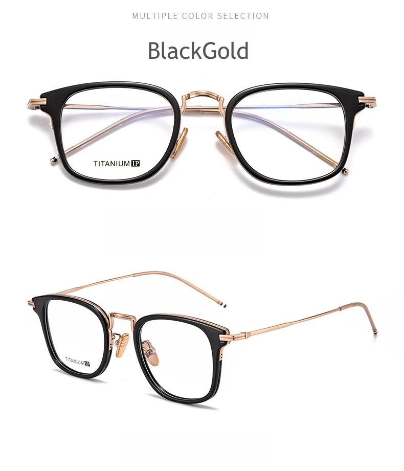 KatKani Unisex Full Rim Round Titanium Eyeglasses 8022 Full Rim KatKani Eyeglasses Black gold  