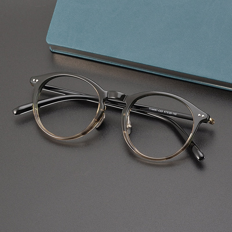 Gatenac Unisex Full Rim Round Acetate Titanium Eyeglasses Gxyj1027 Full Rim Gatenac