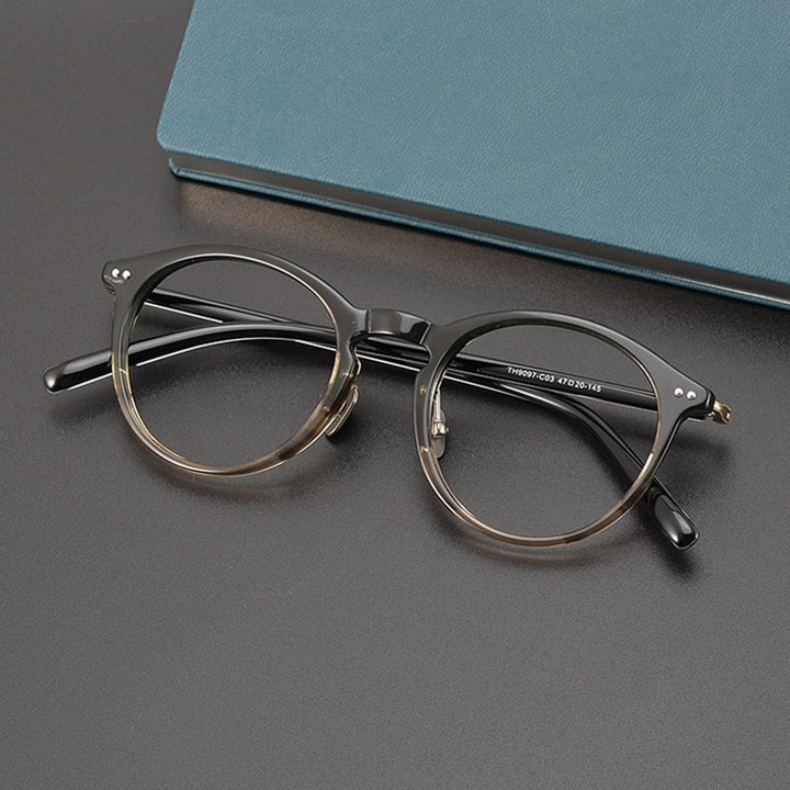 Gatenac Unisex Full Rim Round Acetate Titanium Eyeglasses Gxyj1027 Full Rim Gatenac