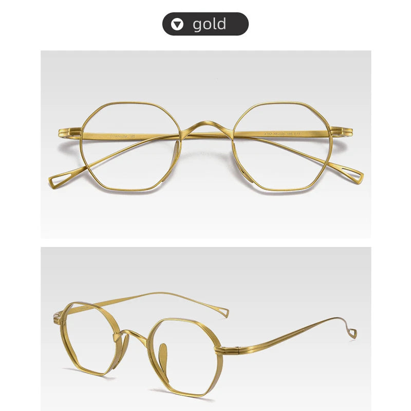 Kocolior Unisex Full Rim Small Polygon Titanium Hyperopic Reading Glasses K152 Reading Glasses Kocolior Gold +25
