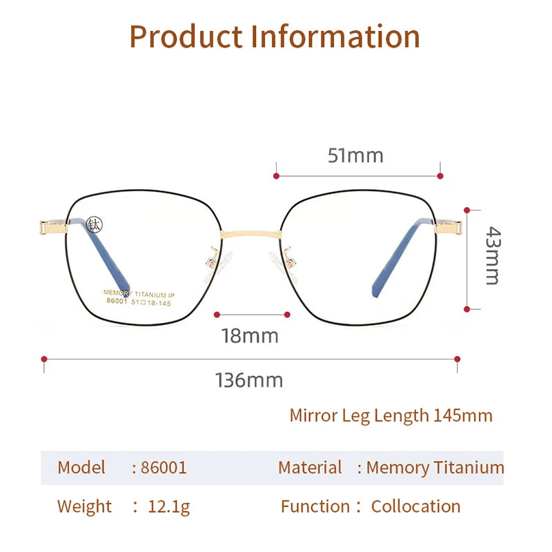 Xbora Women's Full Rim Polygon Square Titanium Alloy Eyeglasses 86001