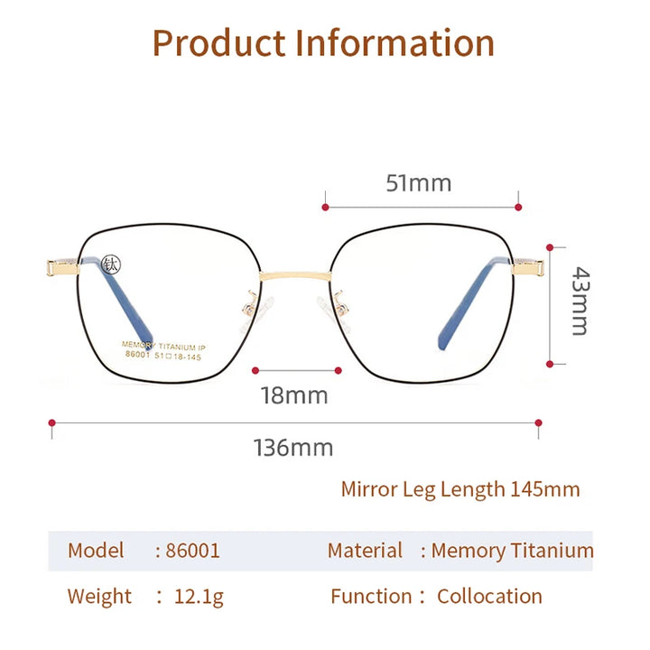 Xbora Women's Full Rim Polygon Square Titanium Alloy Eyeglasses 86001