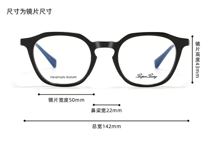 Nobler Unisex Full Rim Flat Top Polygon Acetate Titanium Eyeglasses 841060 Full Rim Nobler