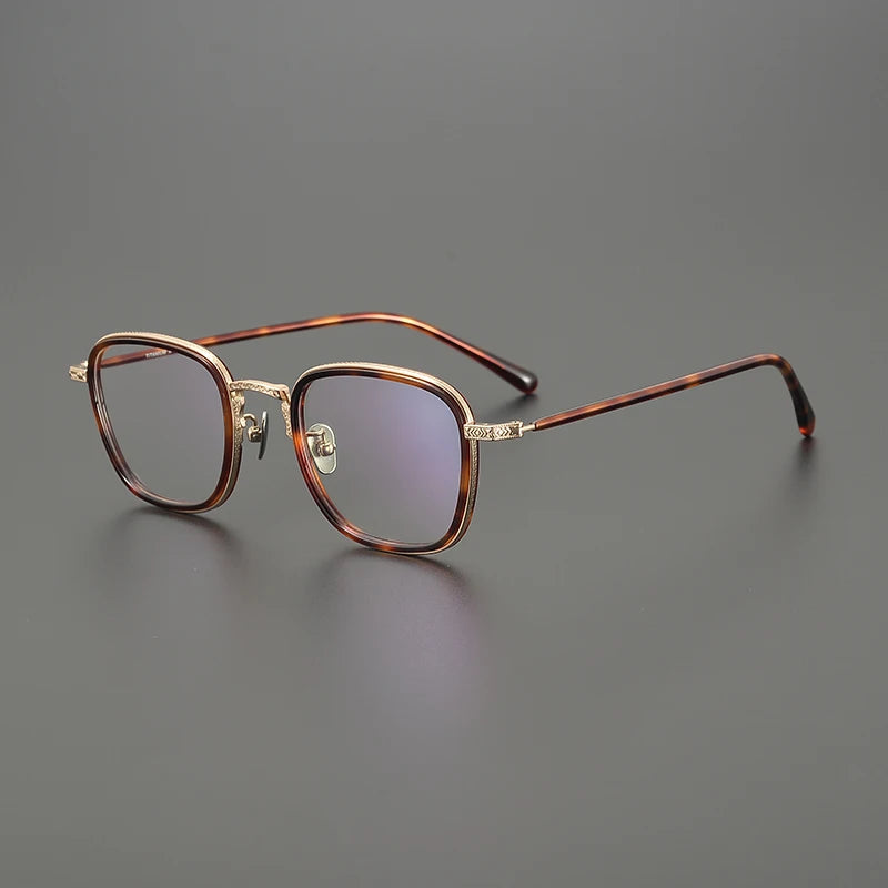 Black Mask Unisex Full Rim Square Titanium Acetate Eyeglasses 49043 Full Rim Black Mask Tortoise-Gold