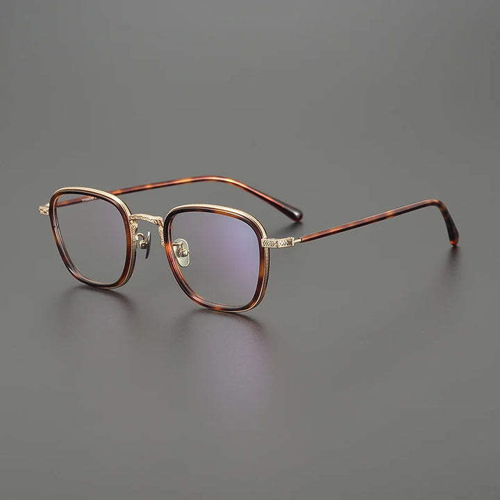 Black Mask Unisex Full Rim Square Titanium Acetate Eyeglasses 49043 Full Rim Black Mask Tortoise-Gold