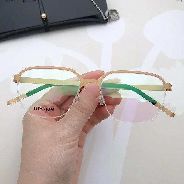 Aimee Unisex Semi Rim Oval Screwless Titanium Eyeglasses 7423 Semi Rim Aimee Golden