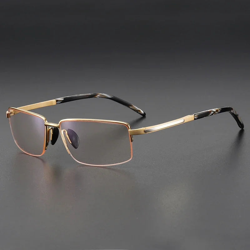 Aror Men's Semi Rim Polygon Square Brow Line Titanium Eyeglasses 68499