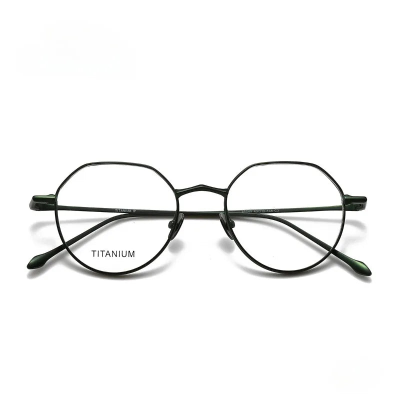 Hewei Unisex Full Rim Flat Top Polygon Titanium Eyeglasses 45049