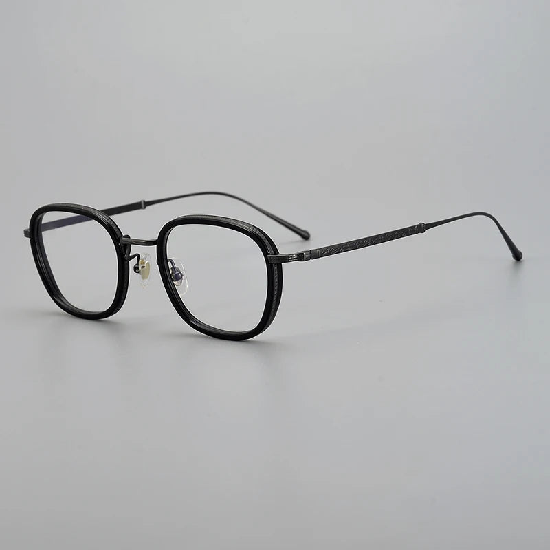 Black Mask Unisex Full Rim Square Acetate Titanium Eyeglasses 195910