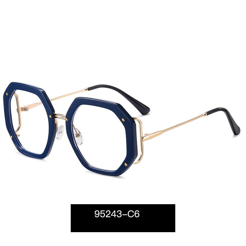 Handoer Women's Full Rim Polygon Oval Tr 90 Alloy Eyeglasses 95243