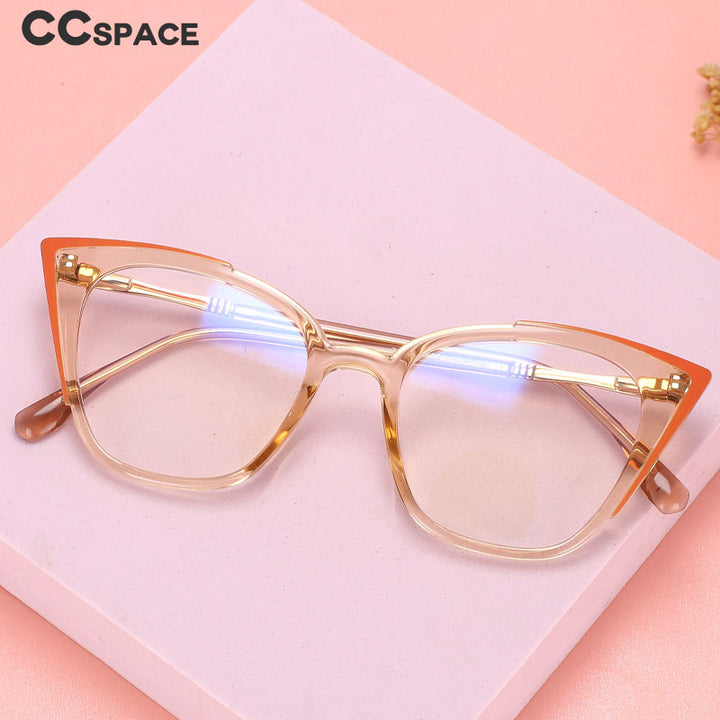 CCspace Unisex Full Rim Square Cat Eye Tr 90 Alloy Eyeglasses 56381 Full Rim CCspace