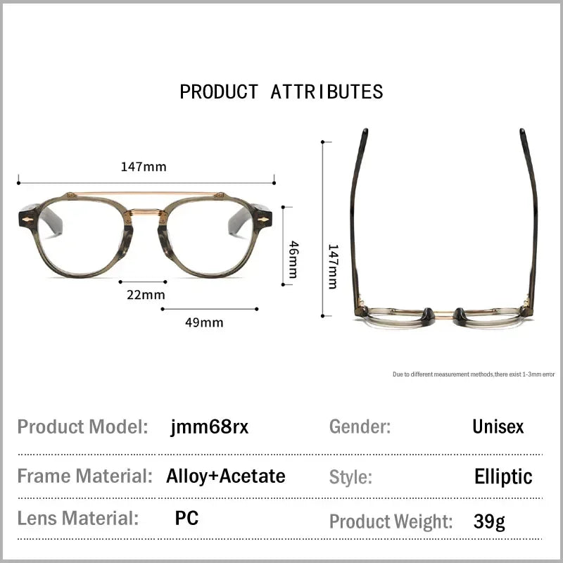 Aror Men's Full Rim Oval Double Bridge Acetate Titanium Eyeglasses 68429