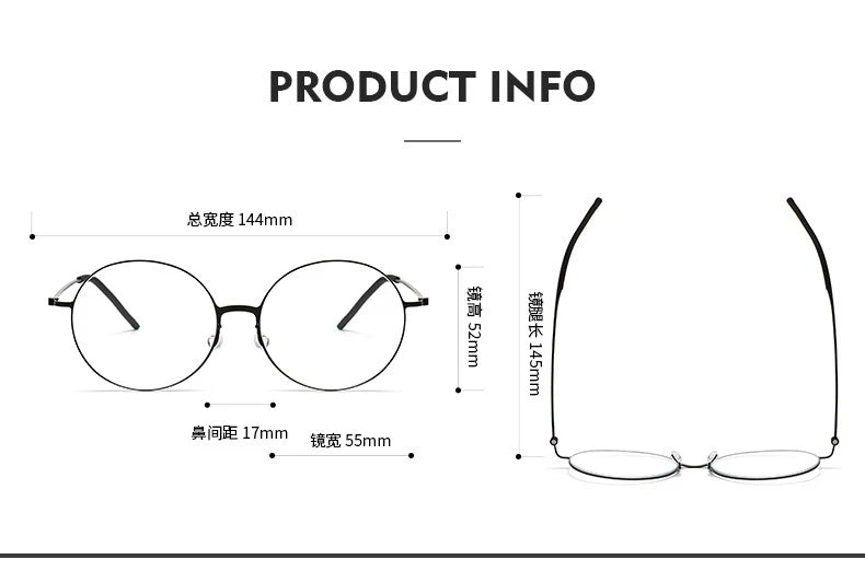Black Mask Unisex Full Rim Round Screwless Titanium Eyeglasses 5516 Full Rim Black Mask