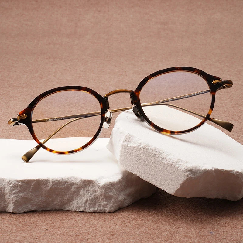 Black Mask Unisex Full Rim Oval Round Titanium Acetate Eyeglasses 34182