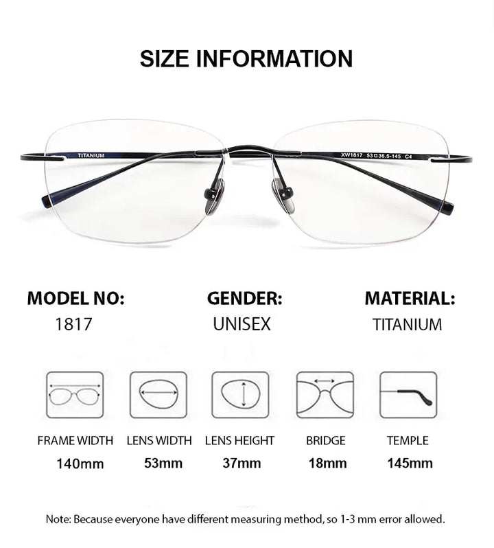 Chashma Unisex Rimless Oval Square Titanium Reading Glasses 97028 Reading Glasses Chashma