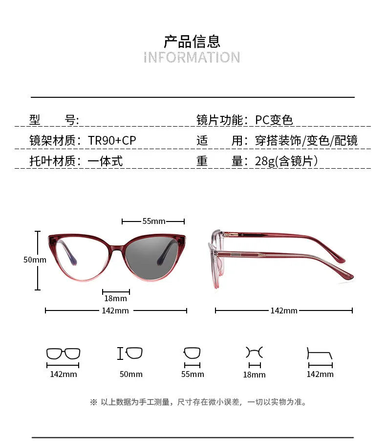 CCspace Women's Full Rim Cat Eye Tr 90 Titanium Photochromic Reading Glasses 311155