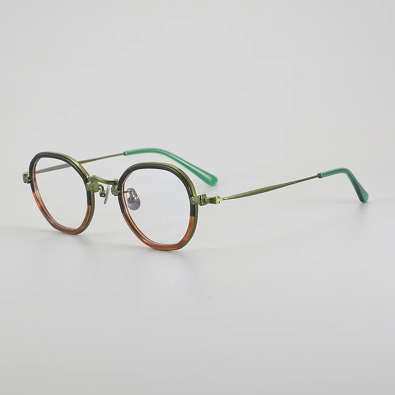 Aror Unisex Full Rim Flat Top Polygon Titanium Acetate Eyeglasses 4941 Full Rim Aror Green Patter