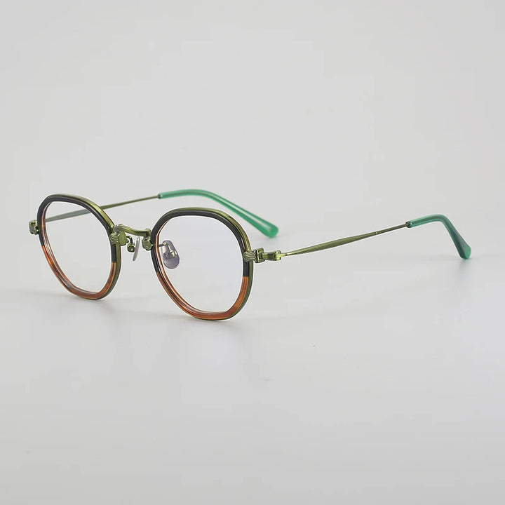 Aror Unisex Full Rim Flat Top Polygon Titanium Acetate Eyeglasses 4941 Full Rim Aror Green Patter