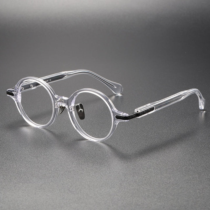 CCspace Unisex Full Rim Round Acetate Eyeglasses 56385 Full Rim CCspace C6ClearBlack