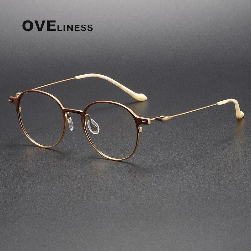 Oveliness Unisex Full Rim Round Titanium Eyeglasses 8202315 Full Rim Oveliness brown gold  