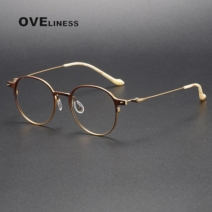 Oveliness Unisex Full Rim Round Titanium Eyeglasses 8202315 Full Rim Oveliness brown gold  