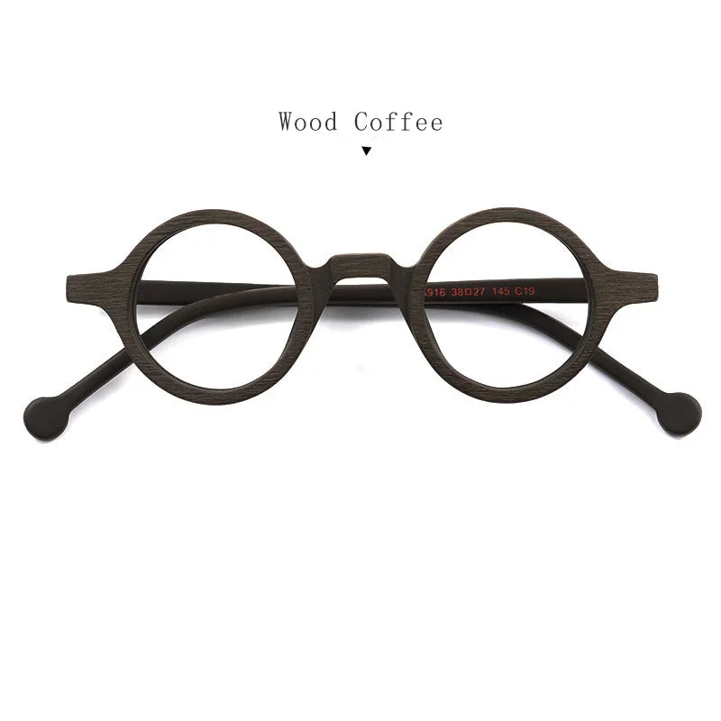 Hdcrafter Unisex Full Rim Round Small Acetate Eyeglasses A916 Full Rim Hdcrafter Eyeglasses Wood-Coffee