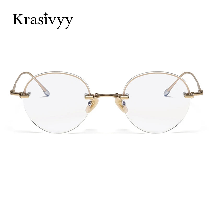 Krasivyy Men's Semi Rim Round Titanium Eyeglasses K5921 Semi Rim Krasivyy
