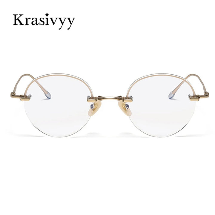 Krasivyy Men's Semi Rim Round Titanium Eyeglasses K5921 Semi Rim Krasivyy