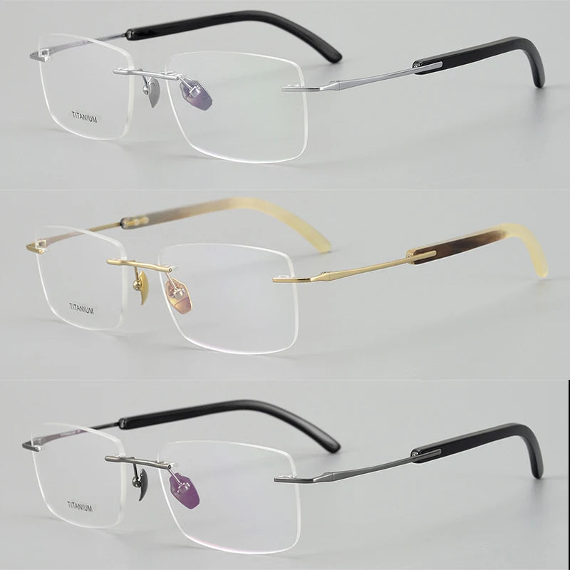 Hewei Women's Rimless Square Titanium Horn Temple Eyeglasses 921029 Rimless Hewei