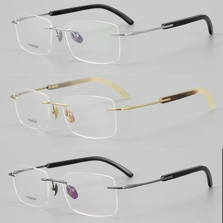Hewei Women's Rimless Square Titanium Horn Temple Eyeglasses 921029 Rimless Hewei