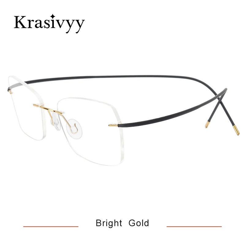 Krasivyy Unisex Rimless Oval Titanium Eyeglasses 1615 Rimless Krasivyy Bright Gold