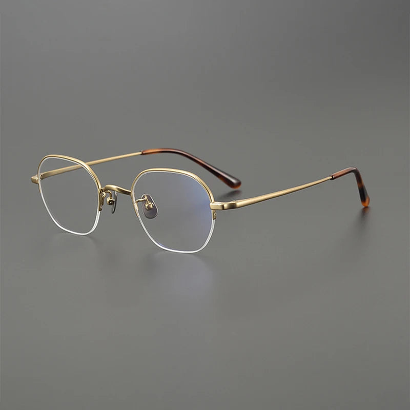 Nobler Unisex Semi Rim Round Titanium Eyeglasses Clip On Sunglasses K048 With Clip Ons Nobler C2