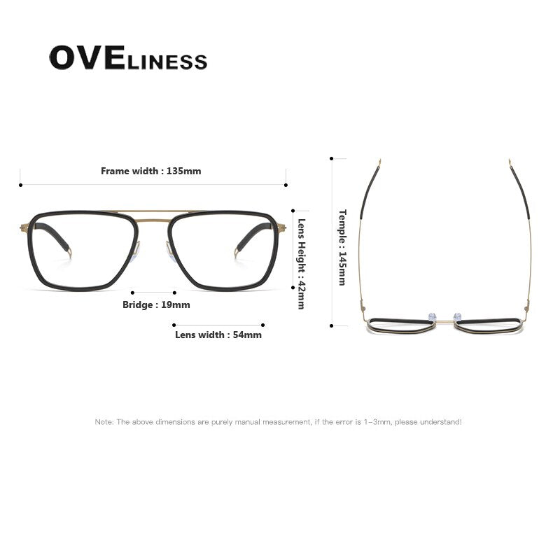 Oveliness Unisex Full Rim Square Double Bridge Titanium Eyeglasses 8202311 Full Rim Oveliness