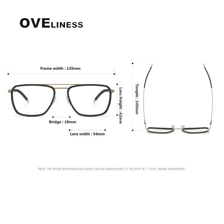 Oveliness Unisex Full Rim Square Double Bridge Titanium Eyeglasses 8202311 Full Rim Oveliness   