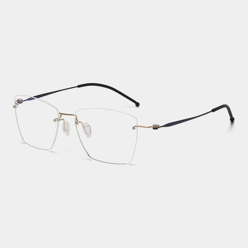 Hdcrafter Unisex Rimless Polygon Square Titanium Eyeglasses 5938 Rimless Hdcrafter Eyeglasses Gold-Black