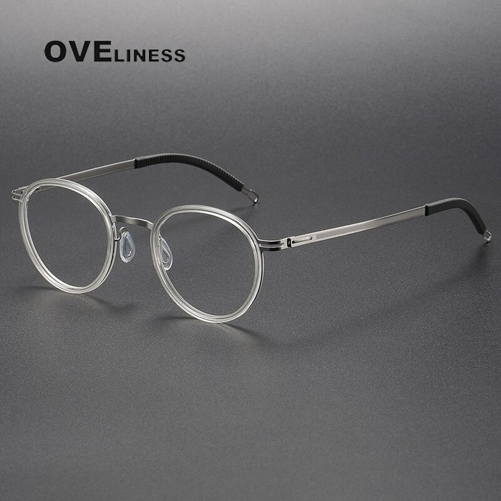 Oveliness Unisex Full Rim Round Screwless Titanium Acetate Eyeglasses 8202317 Full Rim Oveliness transparent silver  