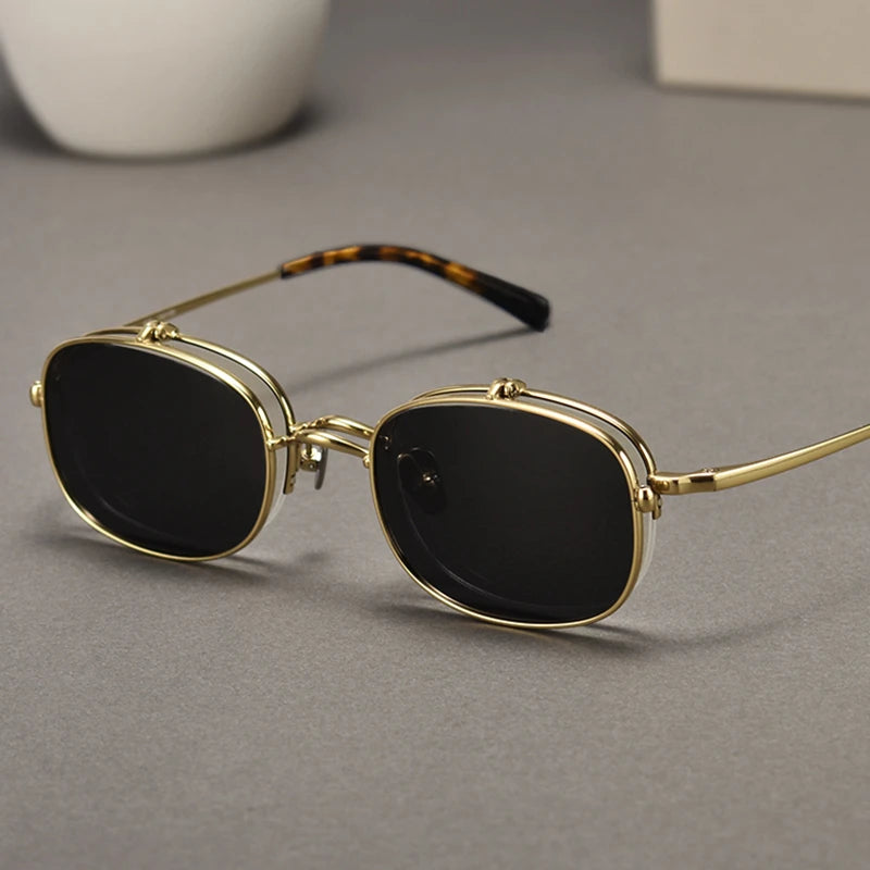 Black Mask Unisex Semi Rim Rectangle Titanium Eyeglasses Clip On Sunglasses K15 Semi Rim Black Mask Golden
