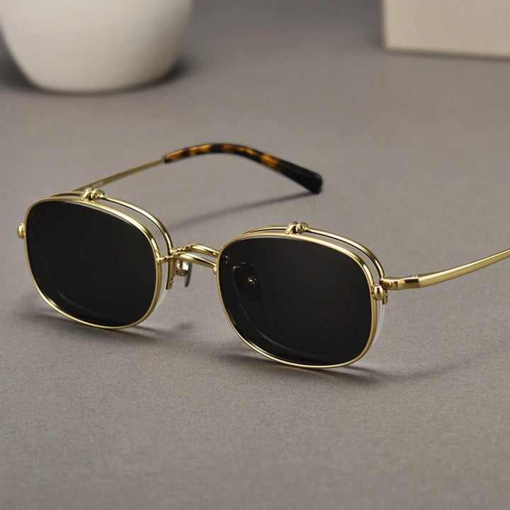 Black Mask Unisex Semi Rim Rectangle Titanium Eyeglasses Clip On Sunglasses K15 Semi Rim Black Mask Golden