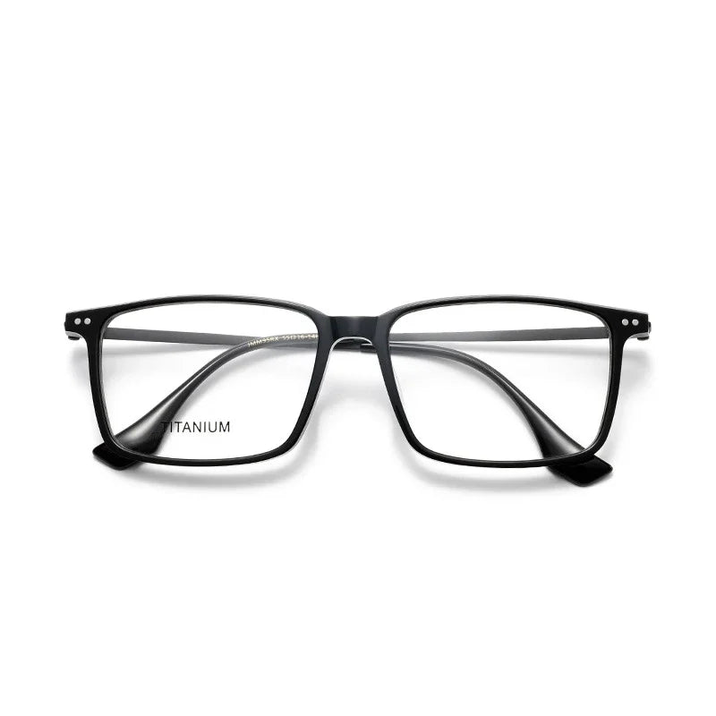 Muzz Men's Full Rim Square Acetate Titanium Eyeglasses 85295 Full Rim Muzz black