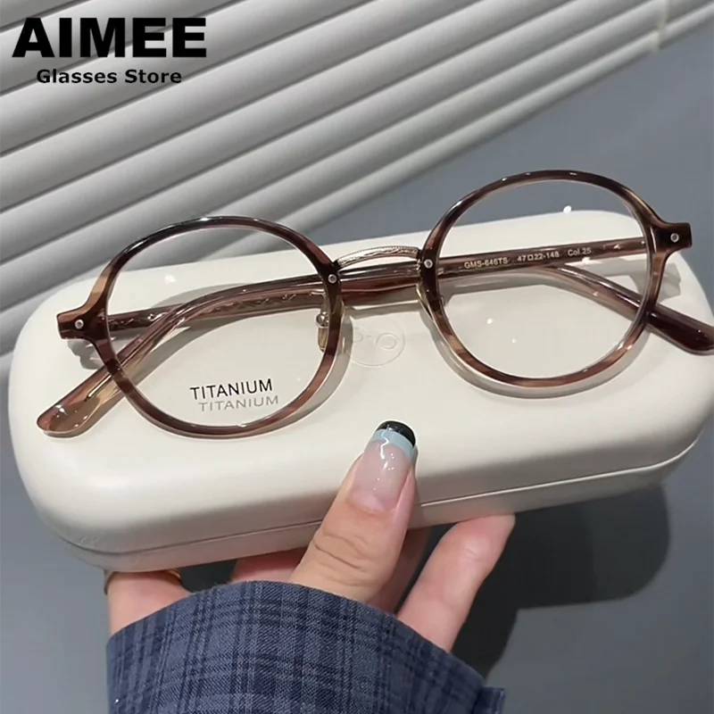 Aimee Women's Full Rim Round Titanium Acetate Eyeglasses 19646