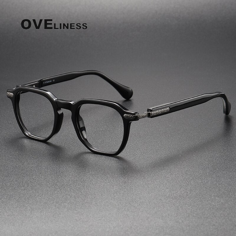 Oveliness Unisex Full Rim Square Acetate Titanium Eyeglasses 80855 Full Rim Oveliness black gun