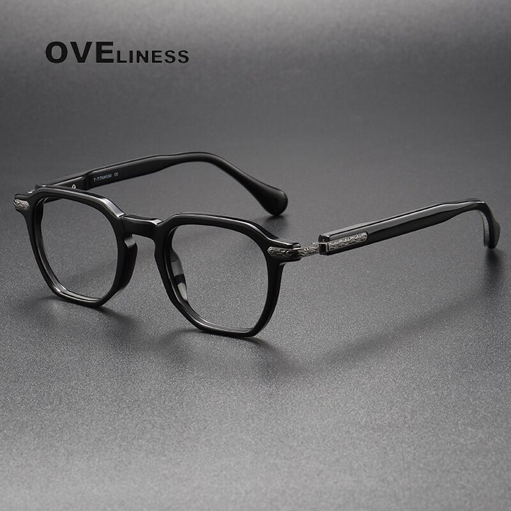 Oveliness Unisex Full Rim Square Acetate Titanium Eyeglasses 80855 Full Rim Oveliness black gun
