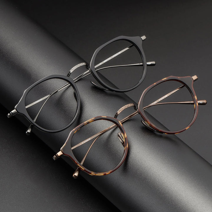 Black Mask Men's Full Rim Flat Top Oval Titanium Acetate Eyeglasses 4213 Full Rim Black Mask
